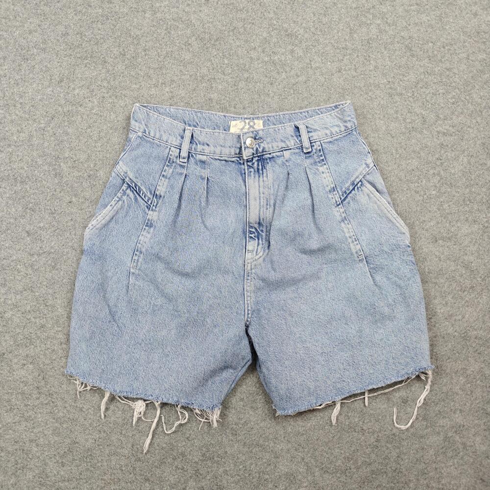 We The Free Denim Shorts Womens 28 Blue High Rise Pleated Cutoff Raw Hem